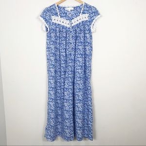 EILEEN WEST Floral 100% Cotton Nightgown Blue